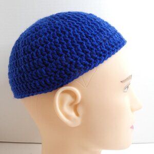 Blue Skull Cap OS Handmade Crochet Hand Knit UK Short Hat Warm Hat Men Women NWT